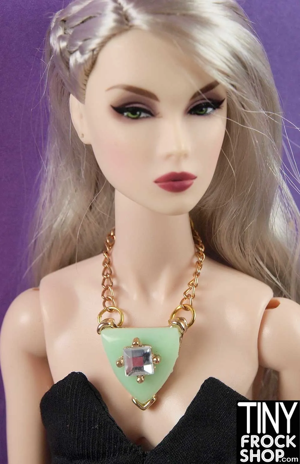 12" Fashion Doll Celadon Green and Gold Necklace by Pam Maness