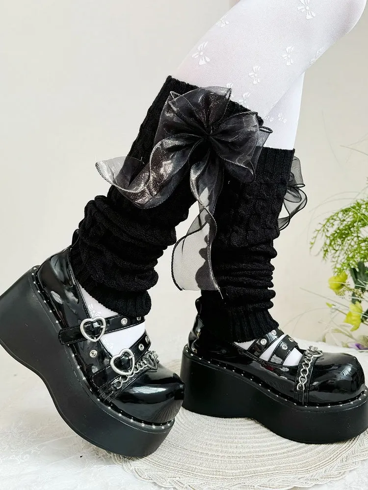 Black/White Organza Bow Lolita Leg Warmers