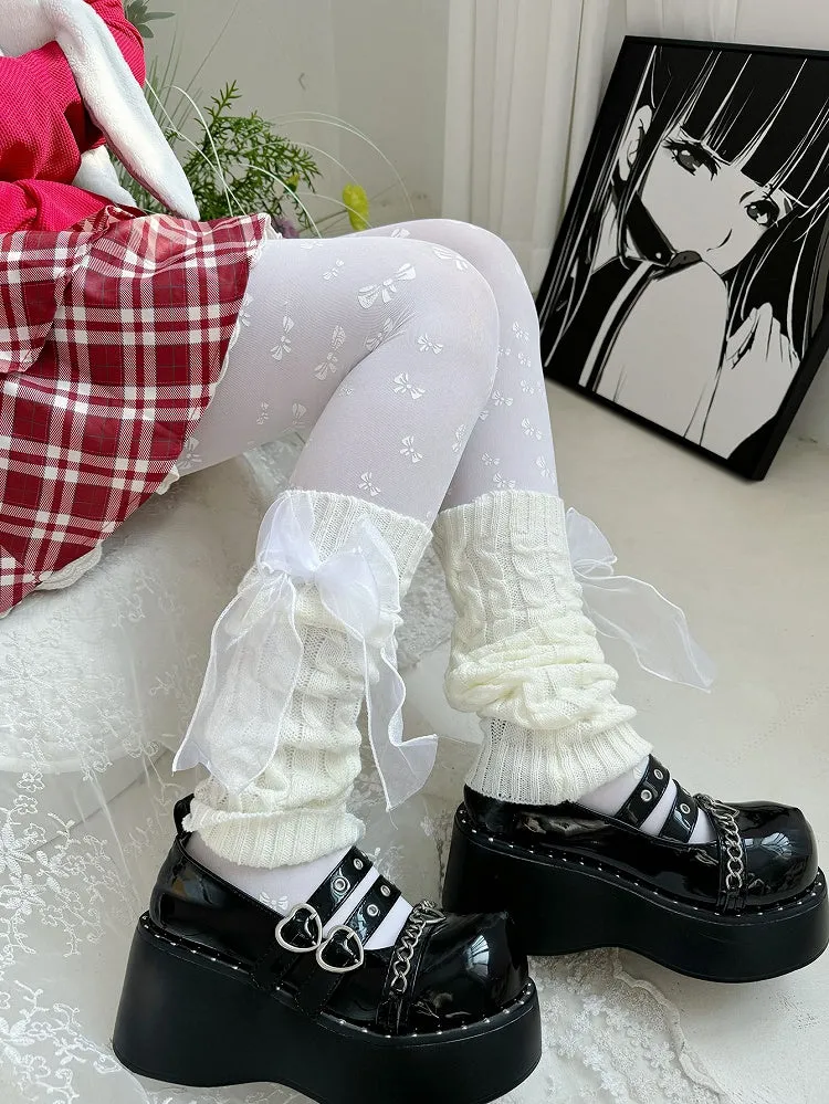 Black/White Organza Bow Lolita Leg Warmers
