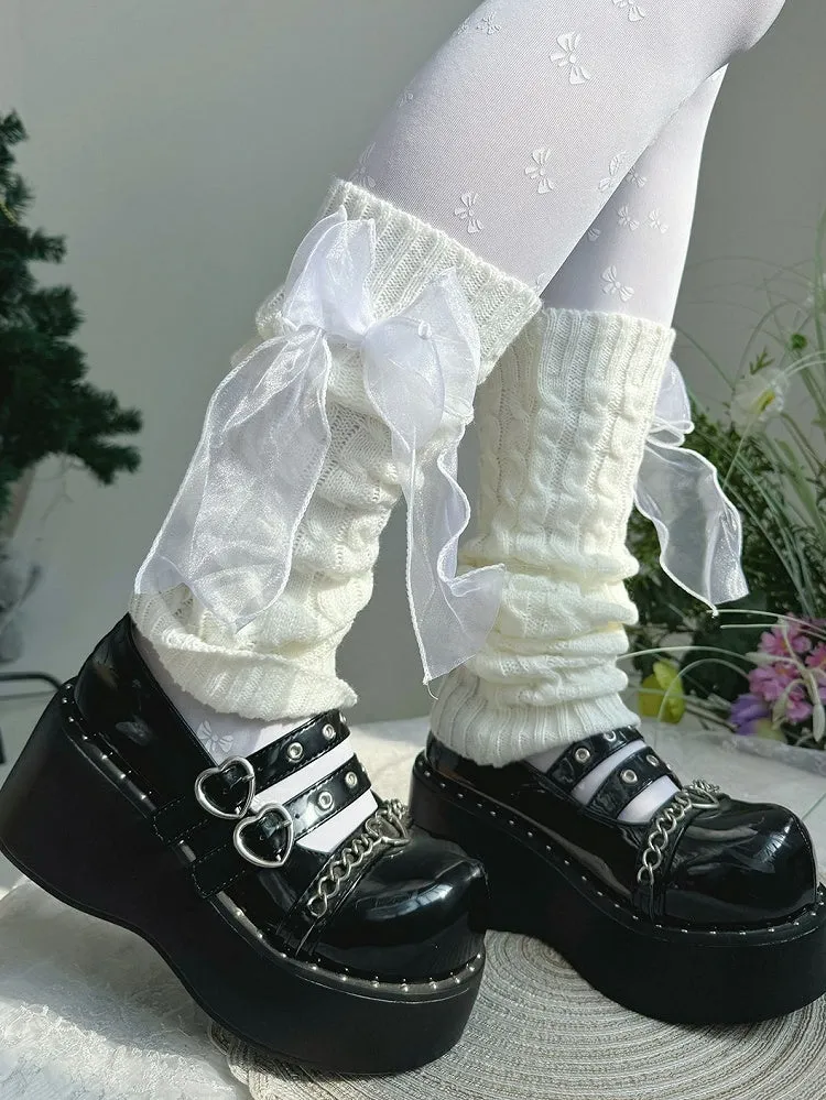 Black/White Organza Bow Lolita Leg Warmers