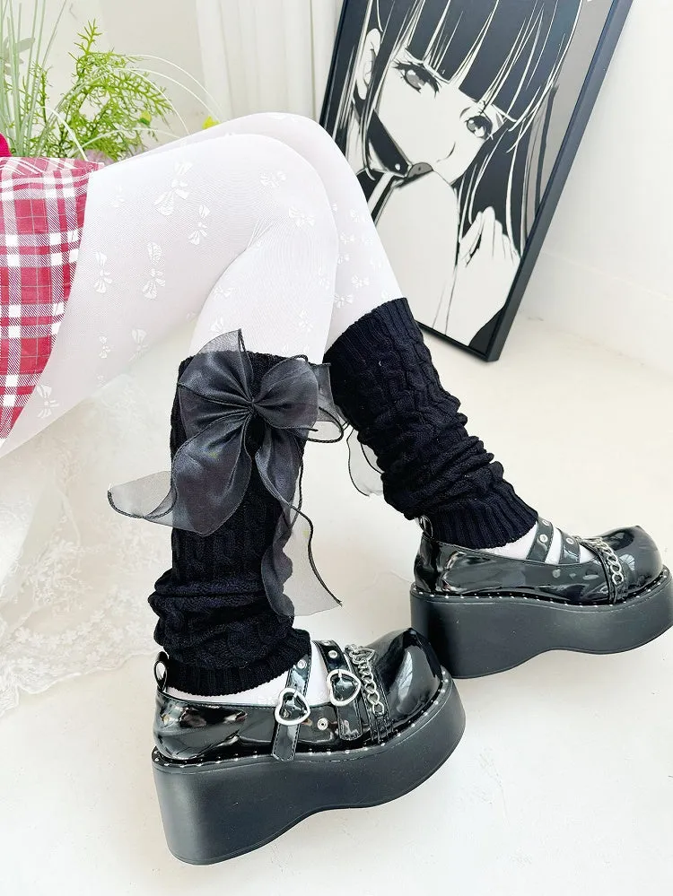 Black/White Organza Bow Lolita Leg Warmers