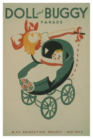 DOLL & BUGGY PARADE WPA POSTAL CARD