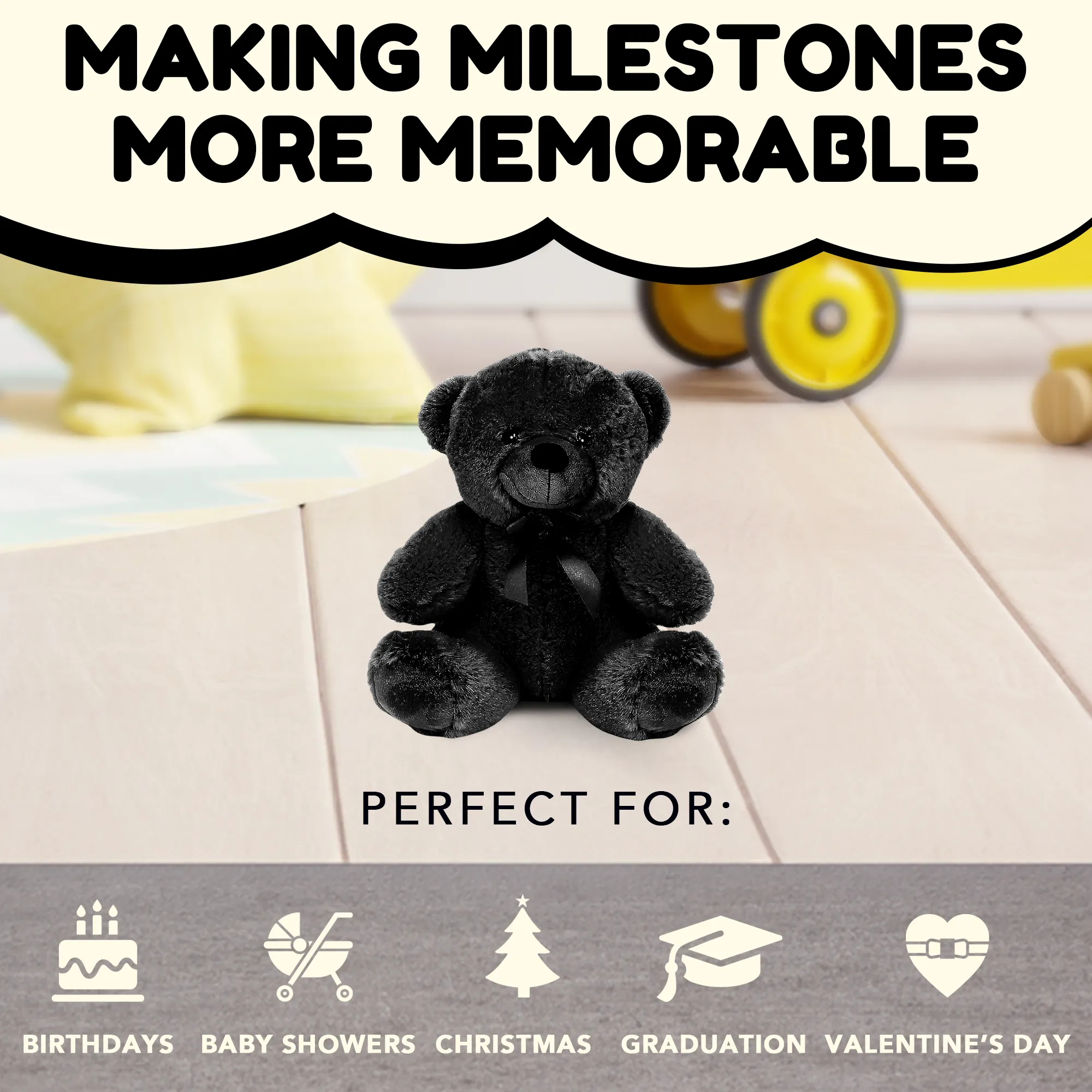 Grandma Smiley's Plush Best Friends Super Color Black Teddy Bear Stuffed Animal