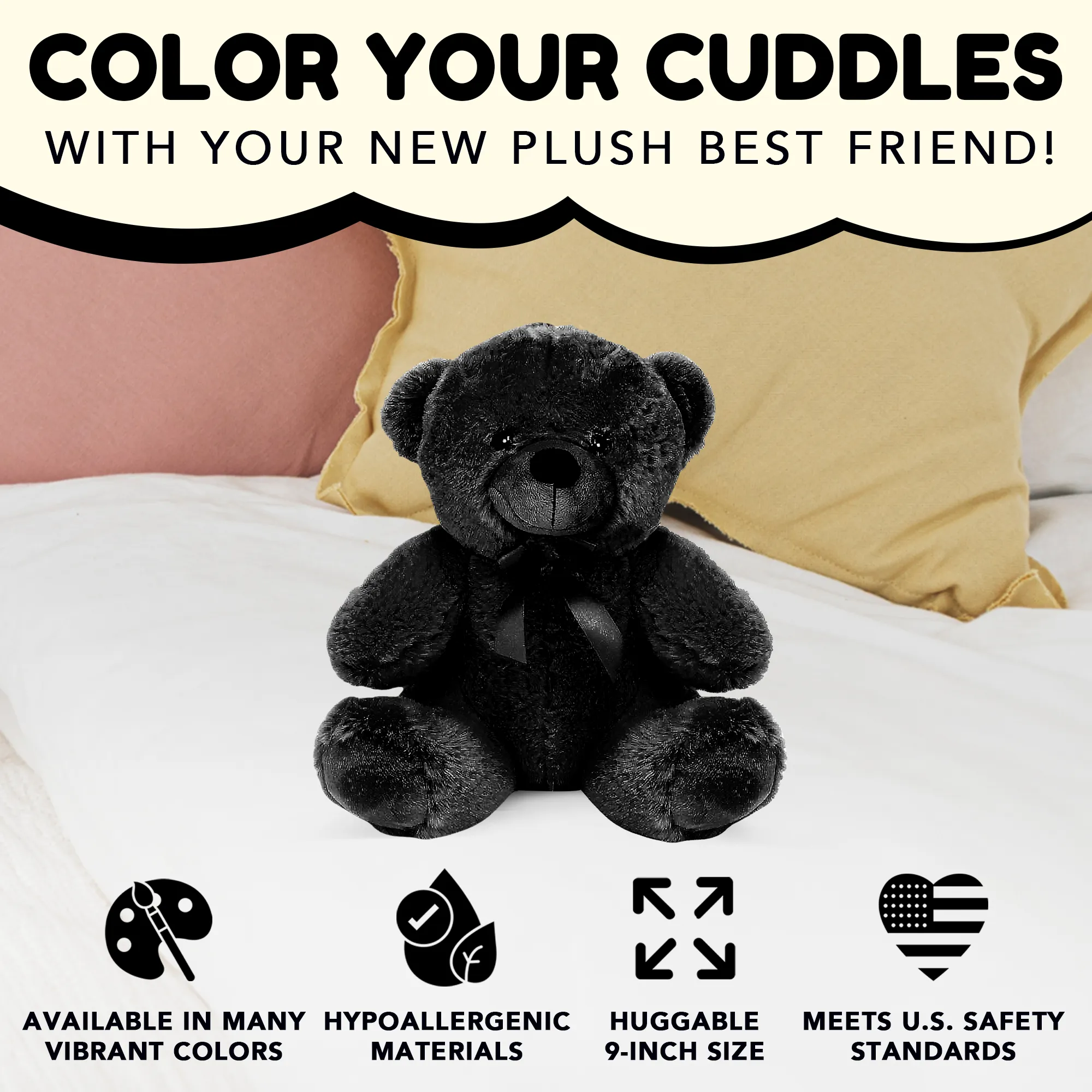 Grandma Smiley's Plush Best Friends Super Color Black Teddy Bear Stuffed Animal