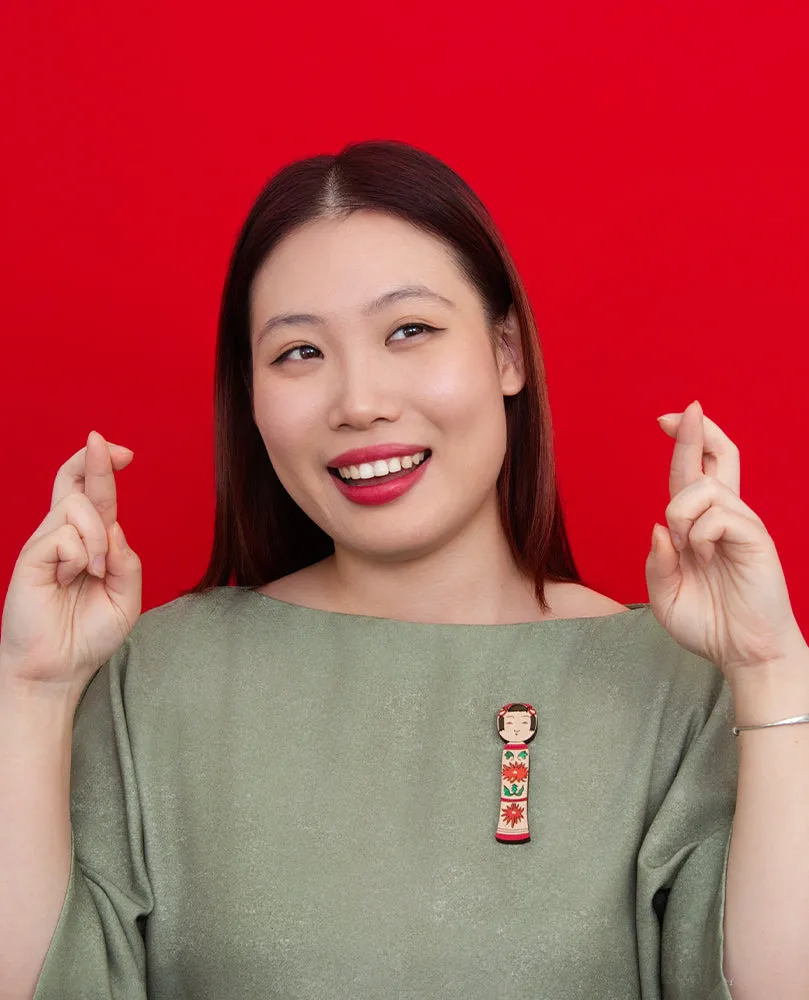 Kokeshi Doll for Good Luck Brooch