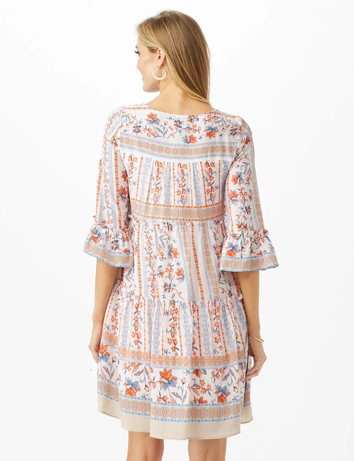 Mixed Pattern Baby Doll Dress with 3/4 Sleeves