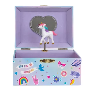 Musical Jewelry Box For Kids With Alphabet Sticker Sheet - Girls Unicorn