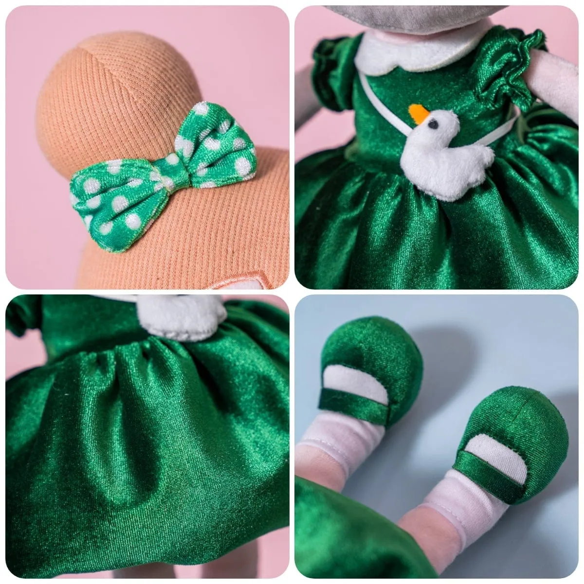 Personalized Dark Green Doll and Bag