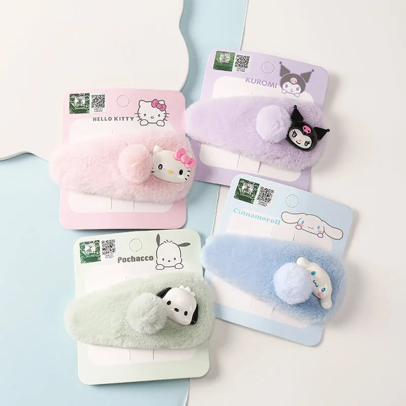 Sanrio Character Face Decor Plush Snap Hair Clip