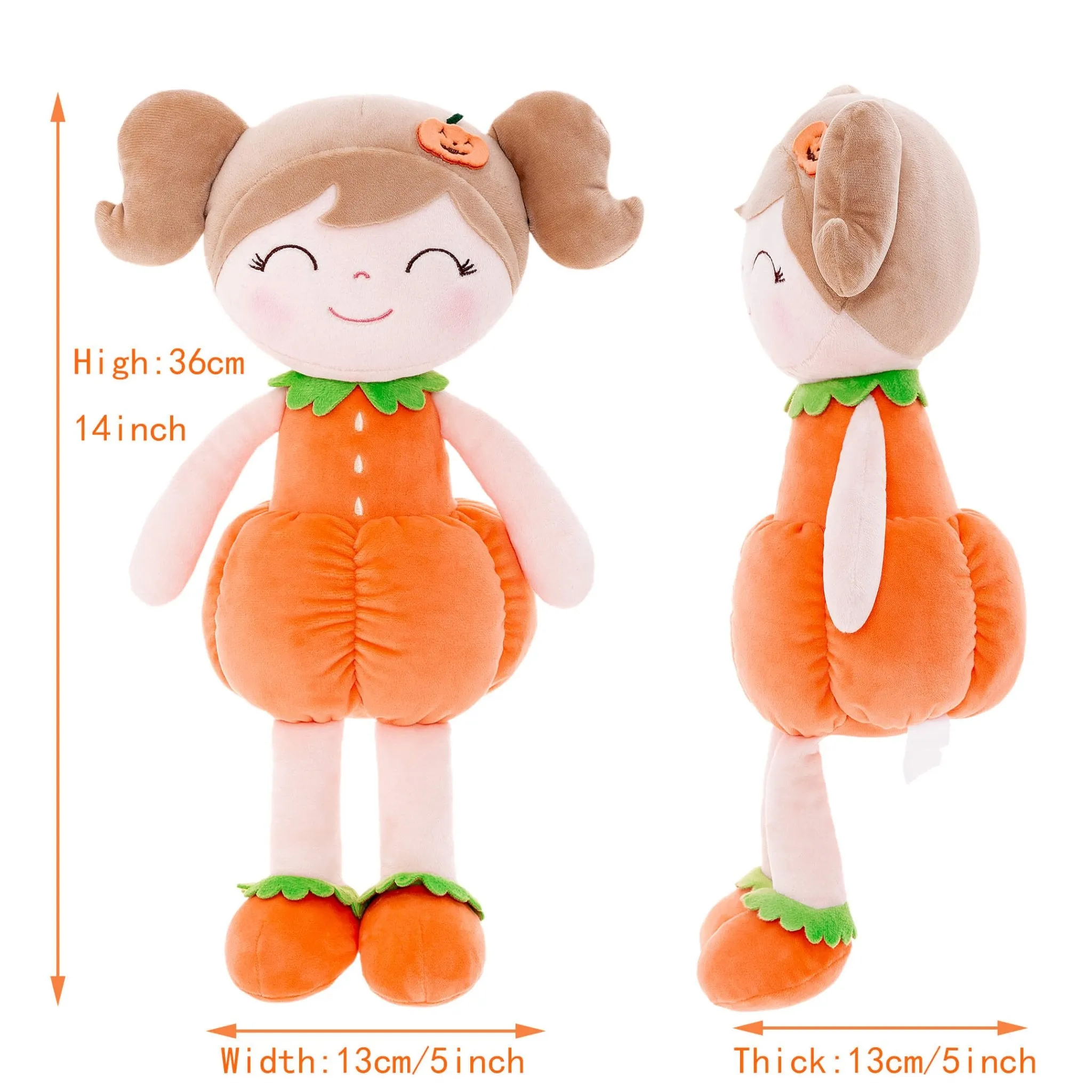 (US Only) Gloveleya 18-inch Halloween Toy Baby Girl Gifts Plush Pumpkin Doll Orange